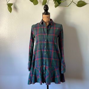 Green Plaid Bell Sleeve Dress